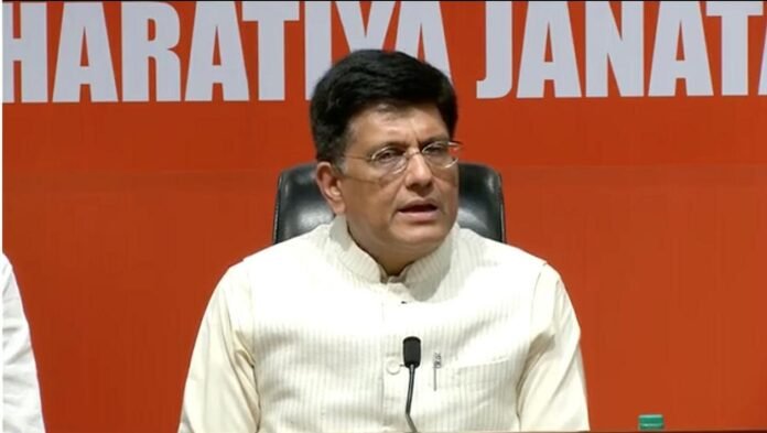 New Delhi: Union Minister Piyush Goyal addresses a press conference at the BJP headquarter, in New Delhi on May 3, 2019. (Photos: IANS)